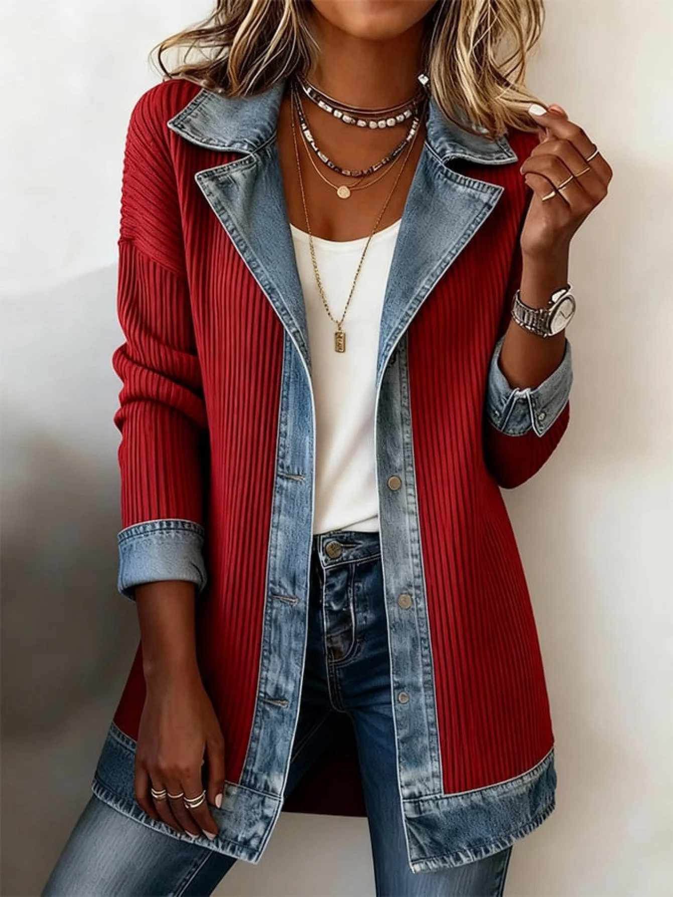 Veste blazer élégante pour femme style urbain chic à revers contrastés - Image 4