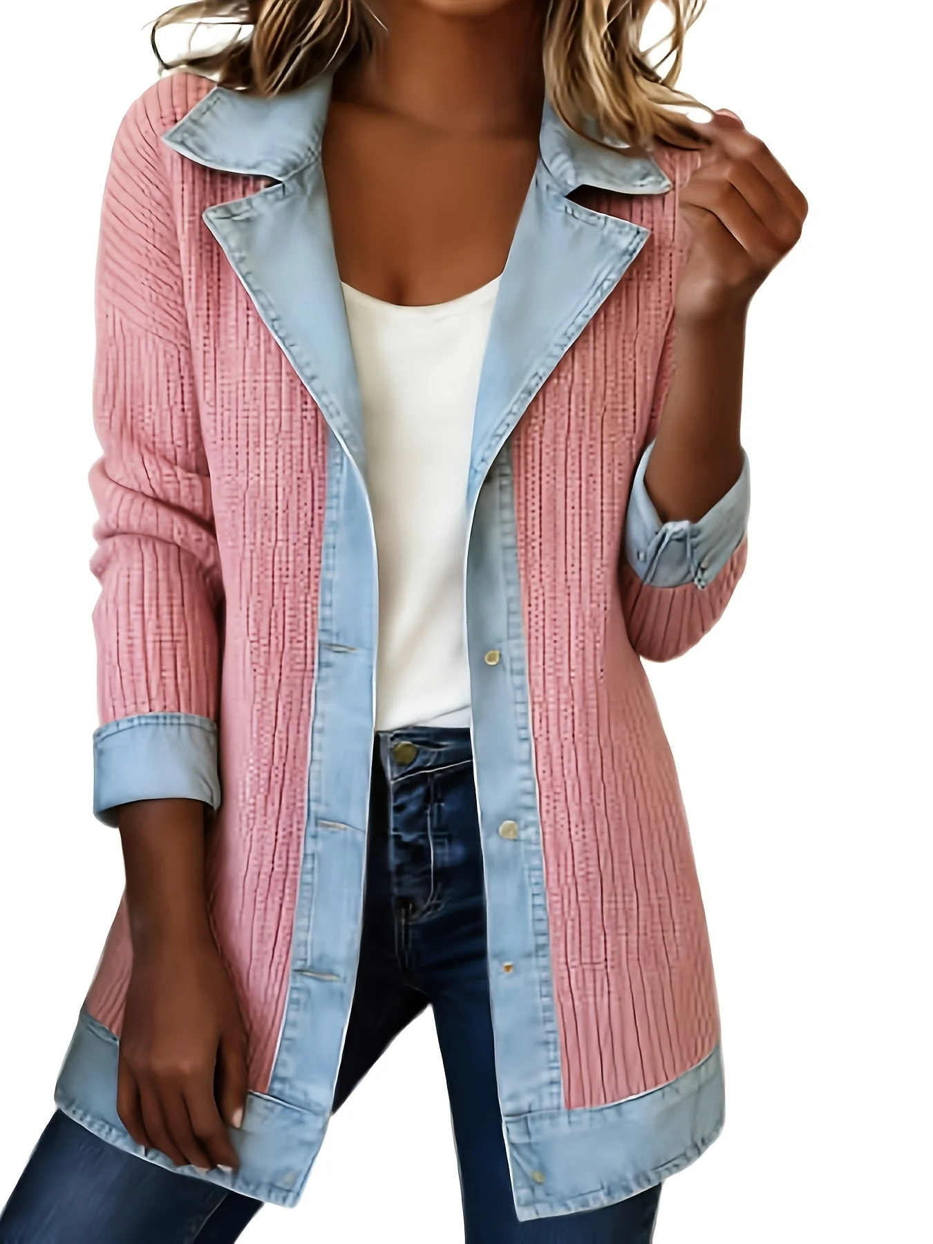 Veste blazer élégante pour femme style urbain chic à revers contrastés - Image 6
