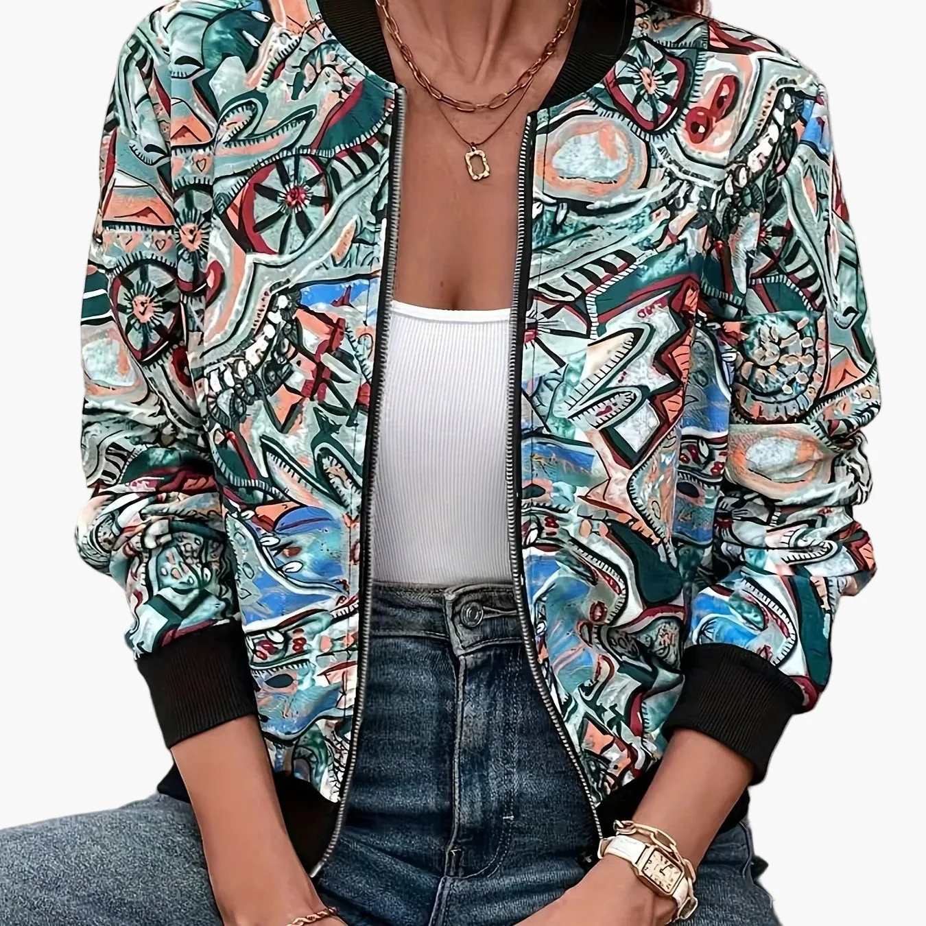 Veste Bomber Décontractée Femme Motif Graphique Style Vacances - Image 11
