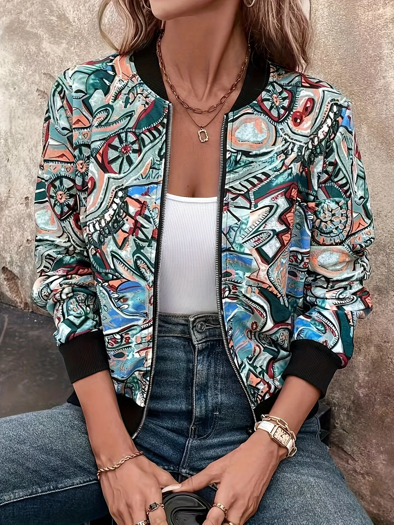 Veste Bomber Décontractée Femme Motif Graphique Style Vacances - Image 2
