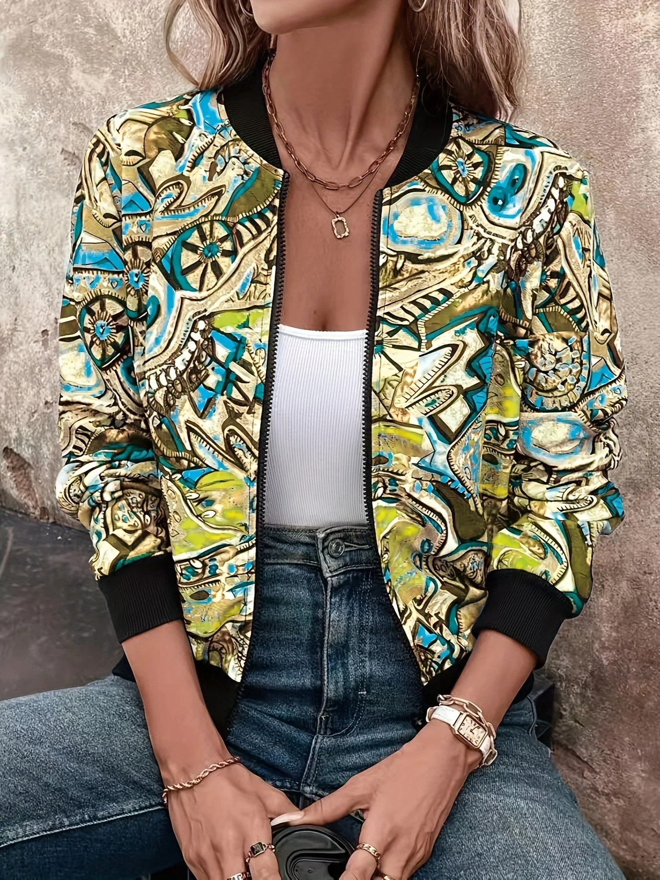 Veste Bomber Décontractée Femme Motif Graphique Style Vacances - Image 4