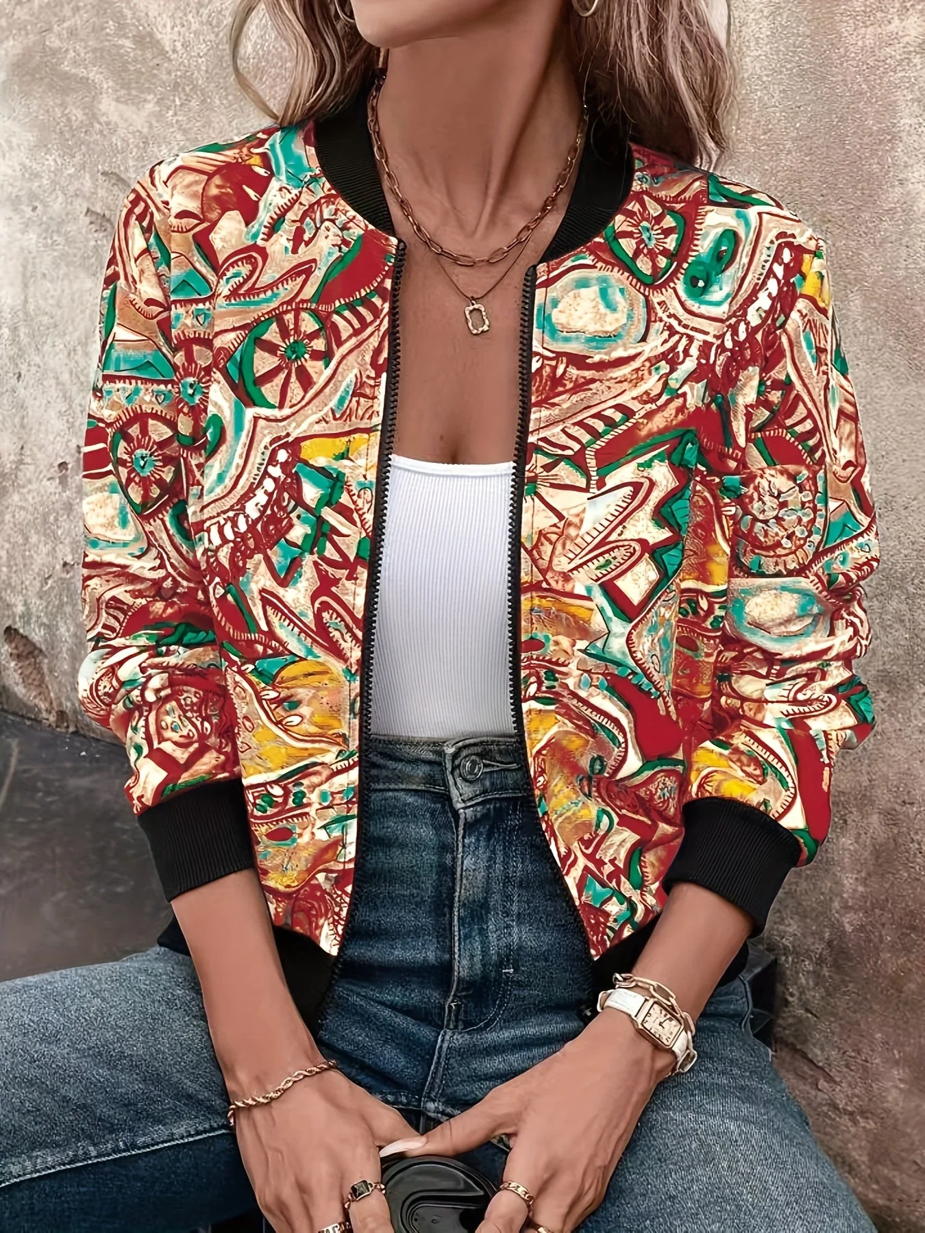 Veste Bomber Décontractée Femme Motif Graphique Style Vacances - Image 5