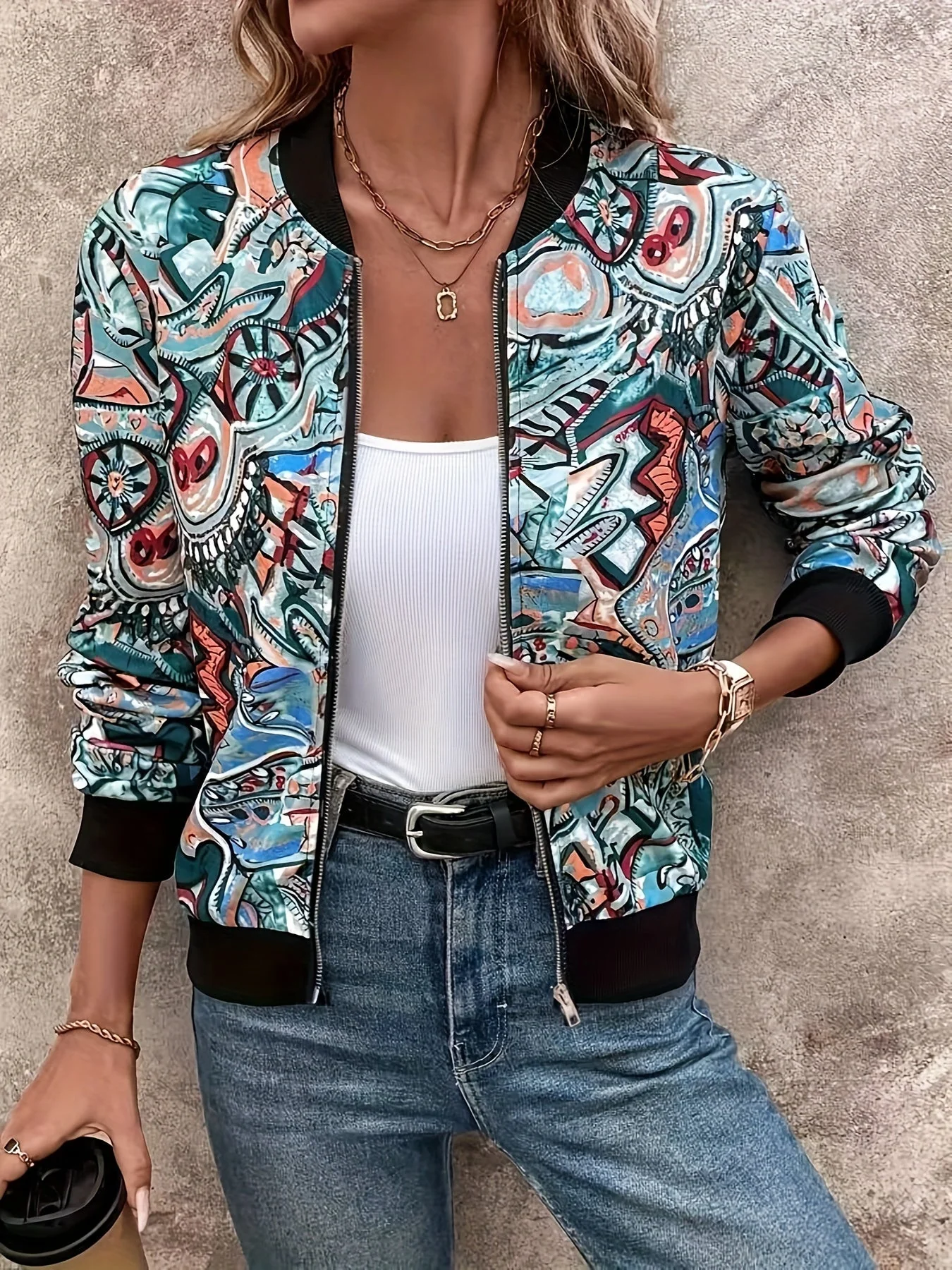 Veste Bomber Décontractée Femme Motif Graphique Style Vacances - Image 9