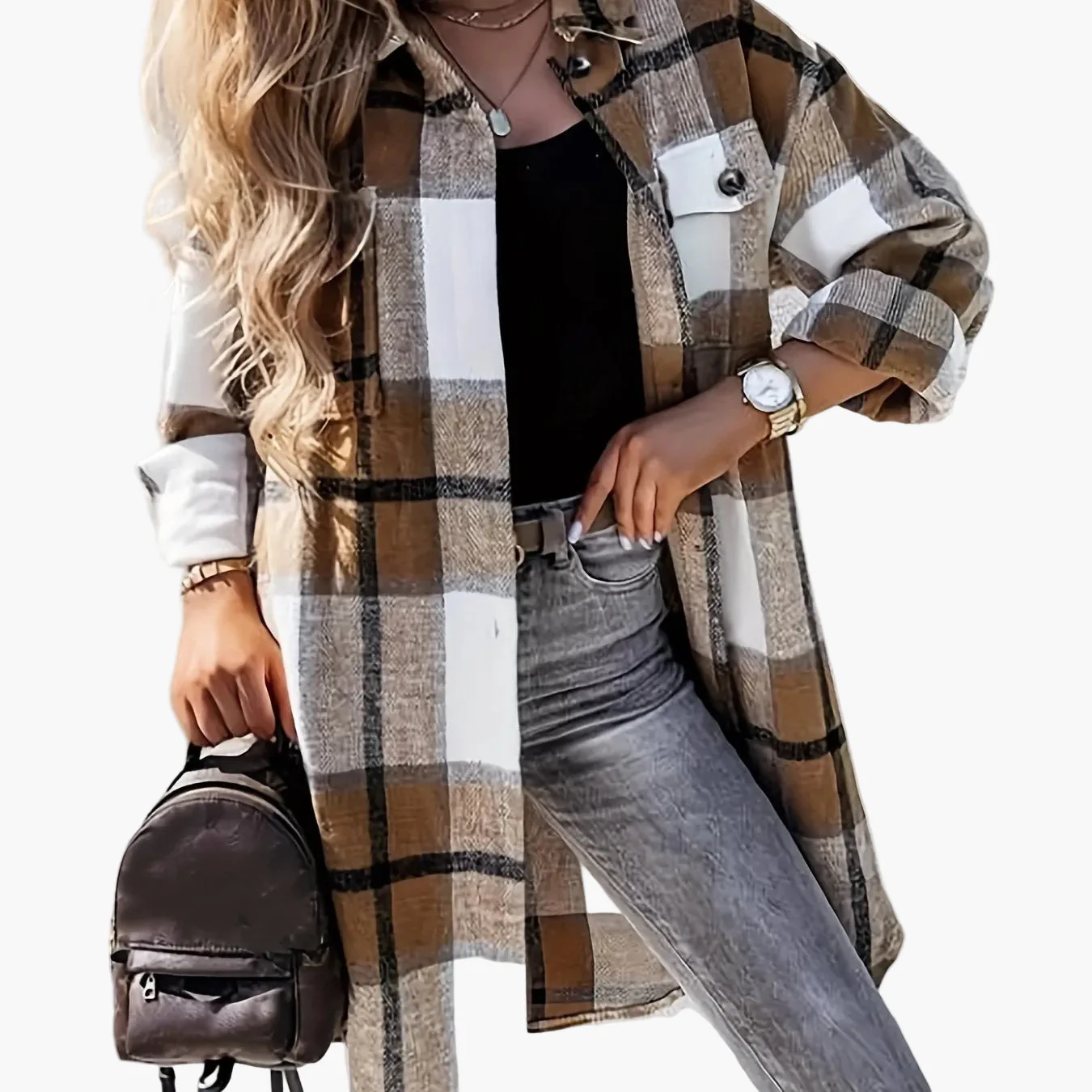 Veste Chemise À Carreaux Style Décontracté Pour Femme - Idéale Pour Mi-Saison - Image 12