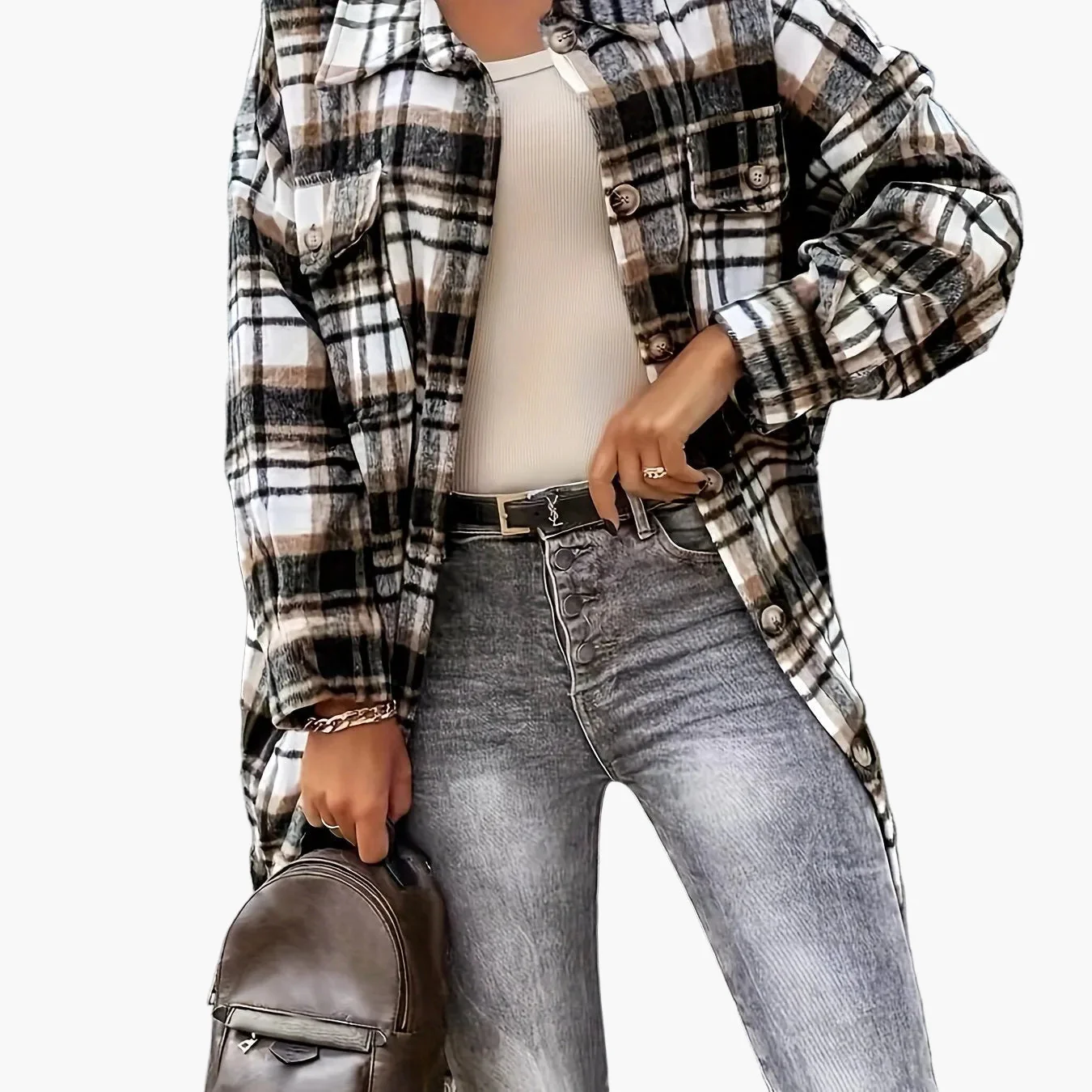 Veste Chemise À Carreaux Style Décontracté Pour Femme - Idéale Pour Mi-Saison - Image 13