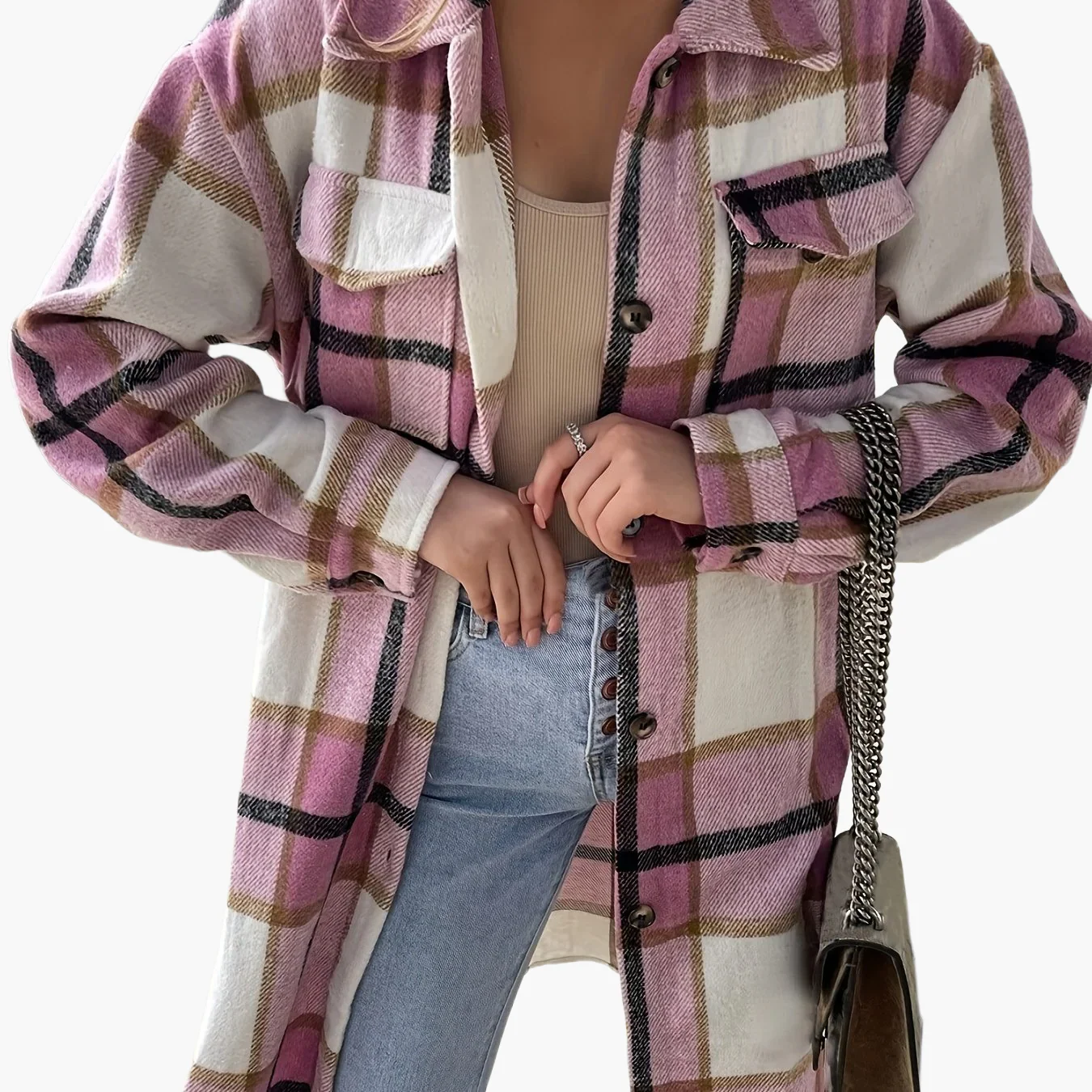 Veste Chemise À Carreaux Style Décontracté Pour Femme - Idéale Pour Mi-Saison - Image 15