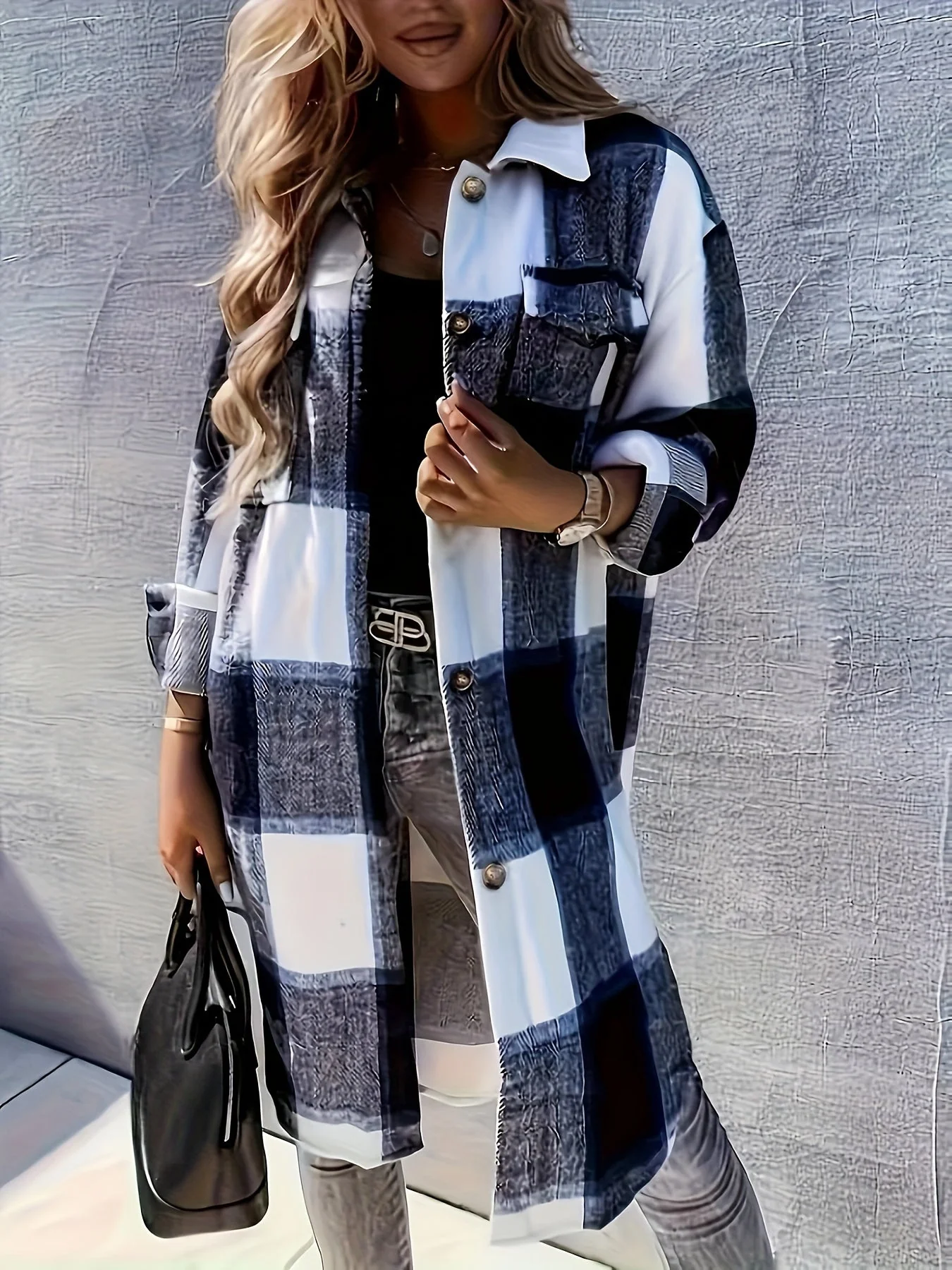Veste Chemise À Carreaux Style Décontracté Pour Femme - Idéale Pour Mi-Saison - Image 2