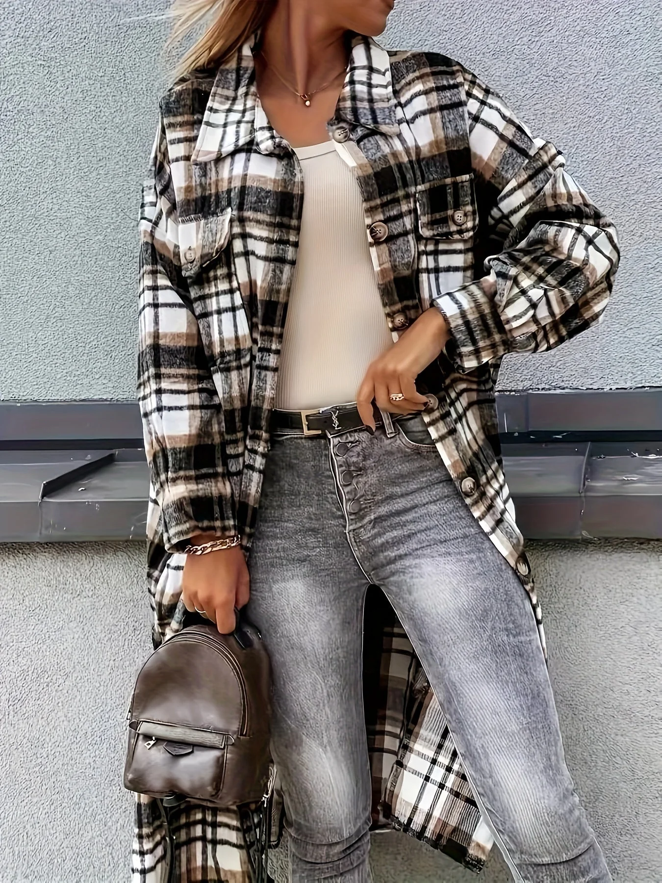 Veste Chemise À Carreaux Style Décontracté Pour Femme - Idéale Pour Mi-Saison - Image 3