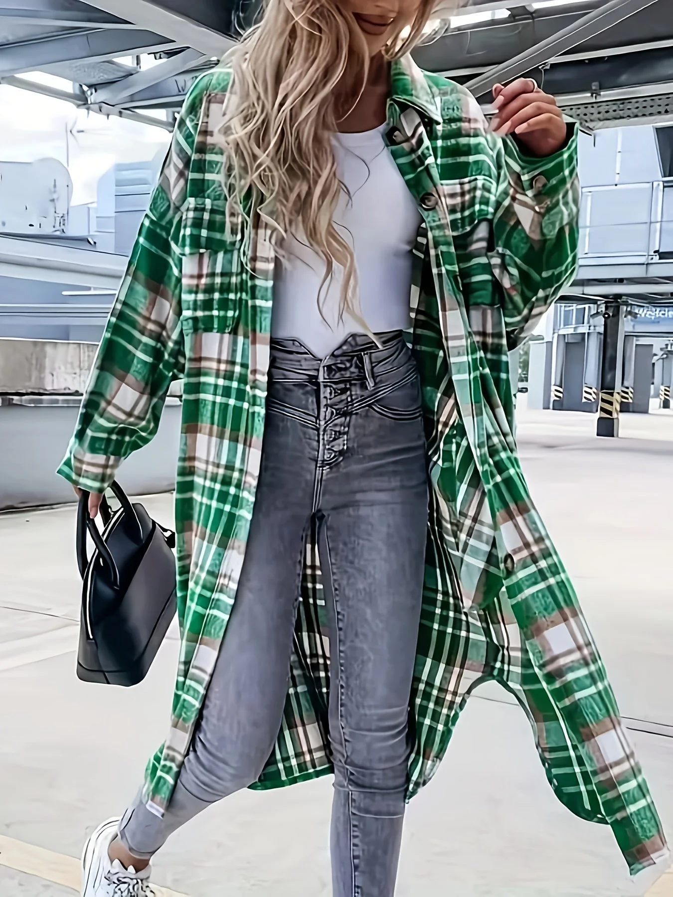 Veste Chemise À Carreaux Style Décontracté Pour Femme - Idéale Pour Mi-Saison - Image 6