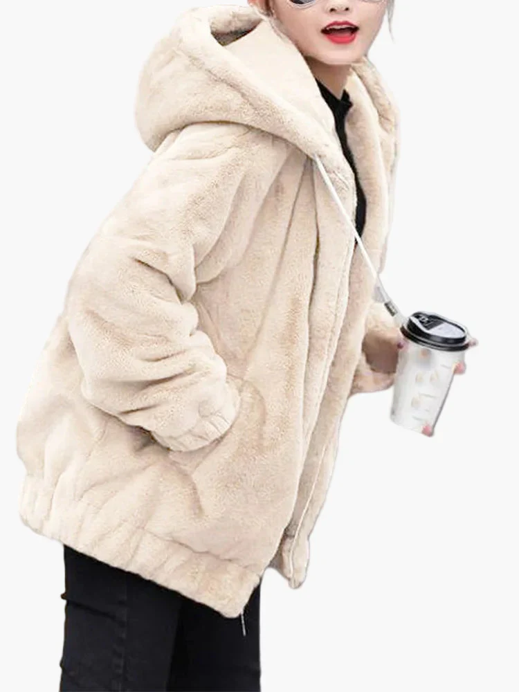 Veste doudou femme coupe ample avec capuche tendance hiver - Image 3