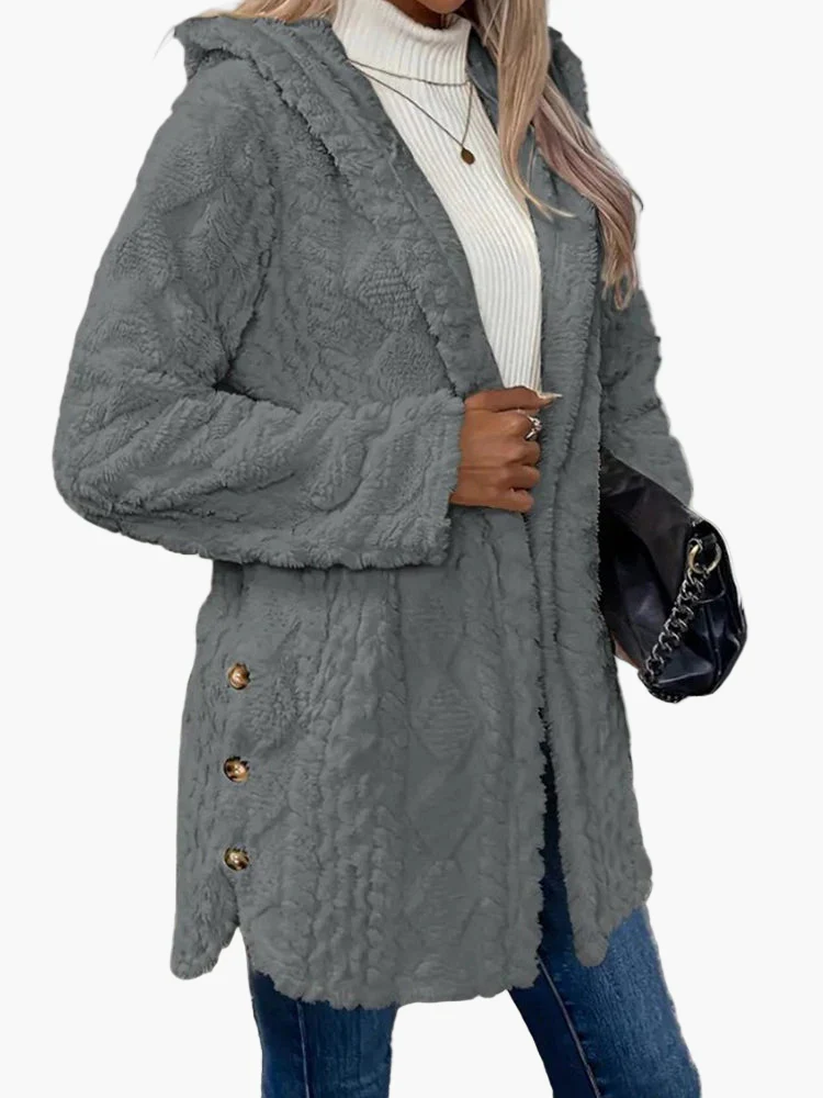 Veste doudou femme style décontracté avec capuche et boutons décoratifs – Idéale pour l'automne et l'hiver - Image 2