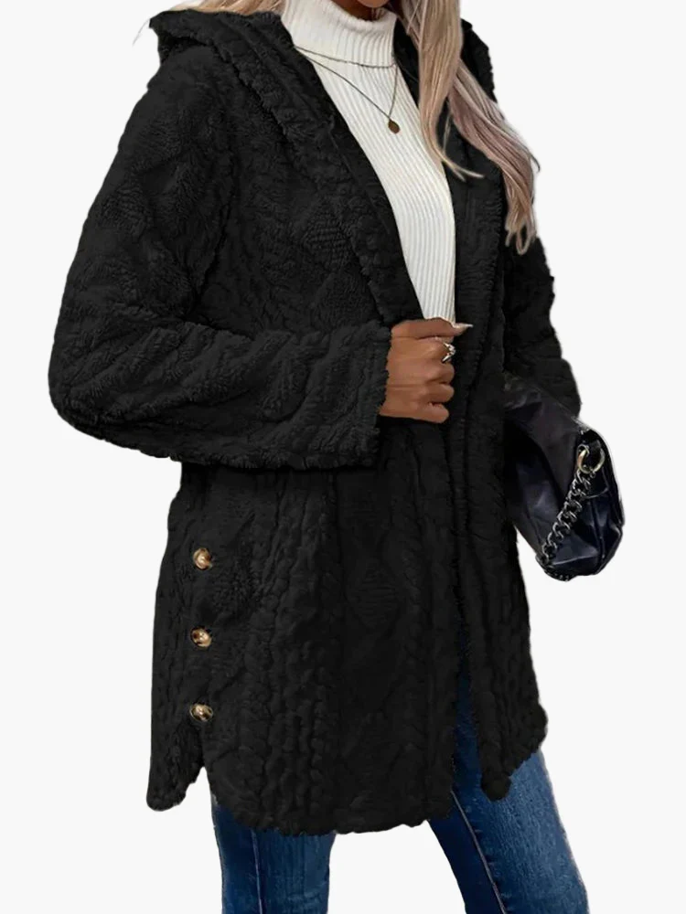 Veste doudou femme style décontracté avec capuche et boutons décoratifs – Idéale pour l'automne et l'hiver - Image 3