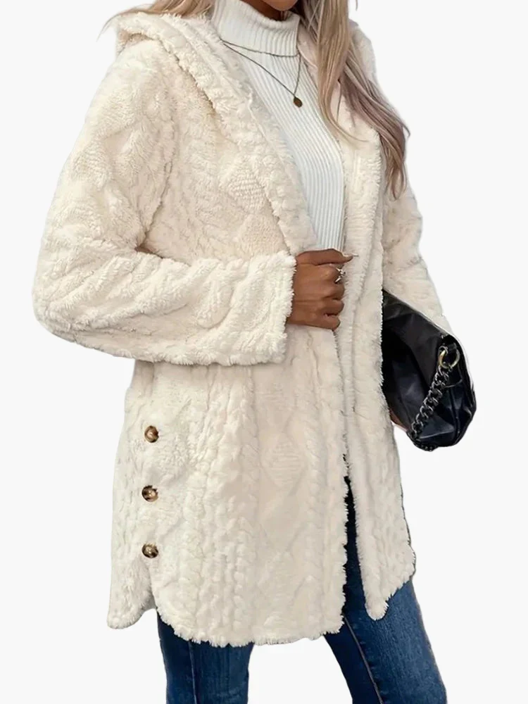 Veste doudou femme style décontracté avec capuche et boutons décoratifs – Idéale pour l'automne et l'hiver - Image 4