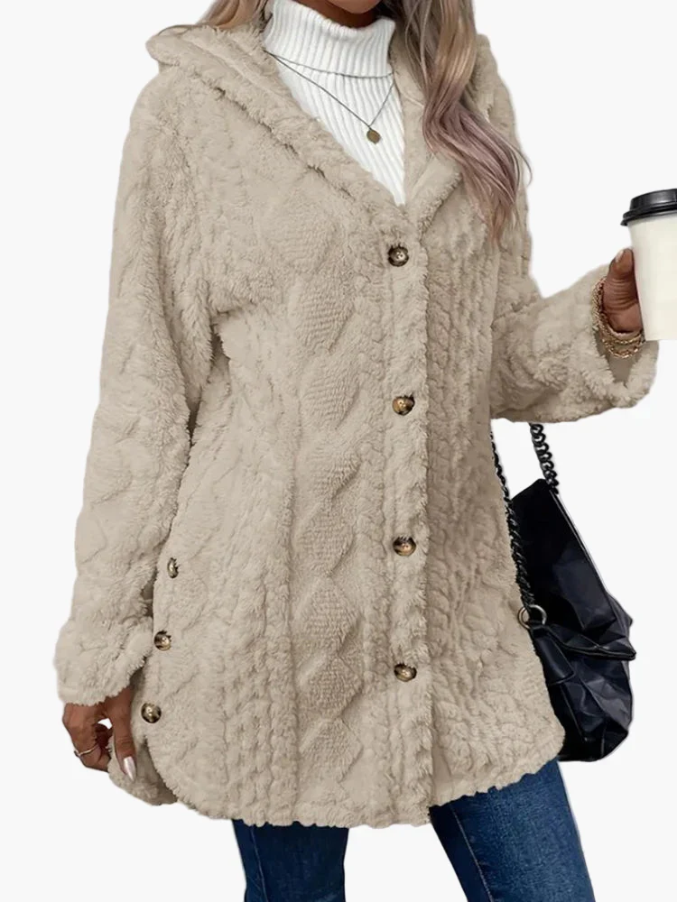 Veste doudou femme style décontracté avec capuche et boutons décoratifs – Idéale pour l'automne et l'hiver - Image 5