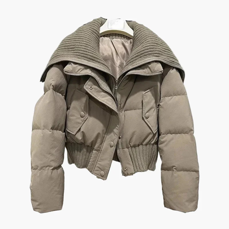 Veste doudoune courte femme style urbain chic à col large - Image 4