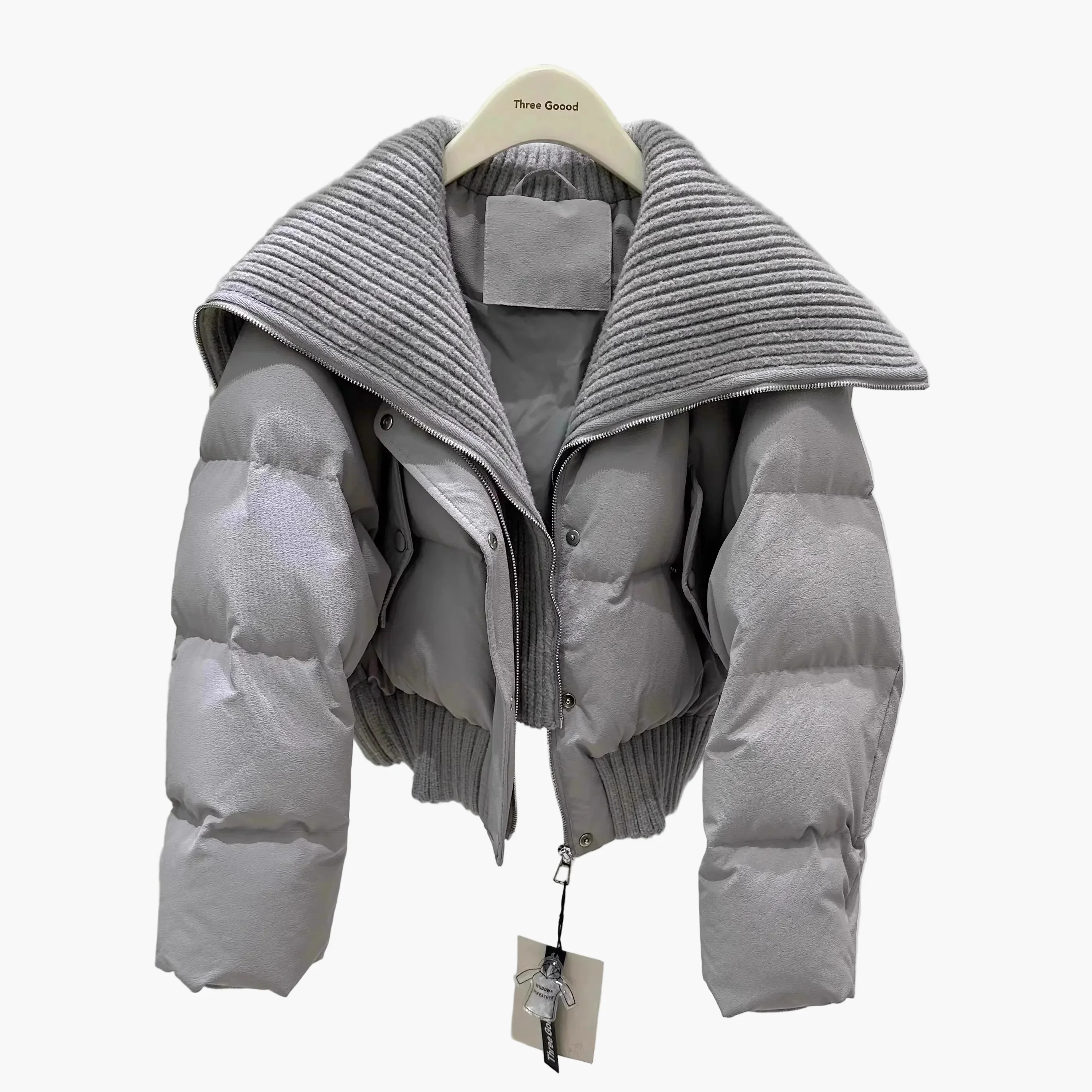 Veste doudoune courte femme style urbain chic à col large - Image 7