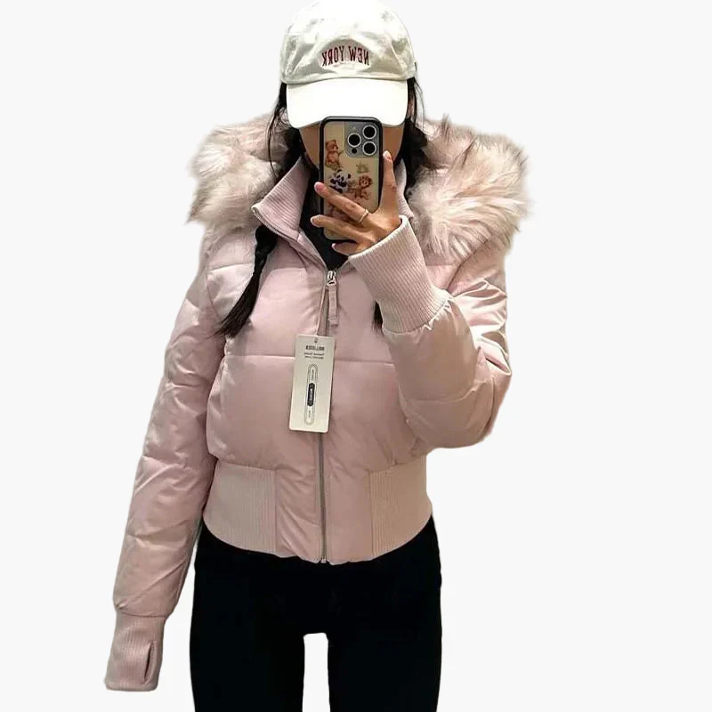 Veste doudoune femme style urbain à capuche, coupe cintrée et col en fausse fourrure pour l'automne et l'hiver - Image 3
