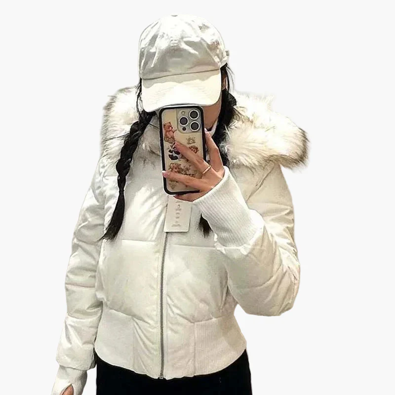 Veste doudoune femme style urbain à capuche, coupe cintrée et col en fausse fourrure pour l'automne et l'hiver - Image 5