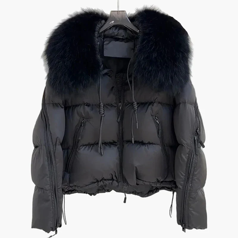 Veste doudoune femme style urbain avec col fourrure, coupe décontractée, idéale hiver - Image 3