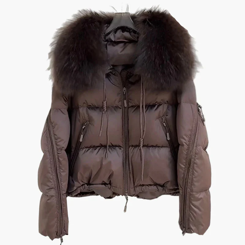 Veste doudoune femme style urbain avec col fourrure, coupe décontractée, idéale hiver - Image 4