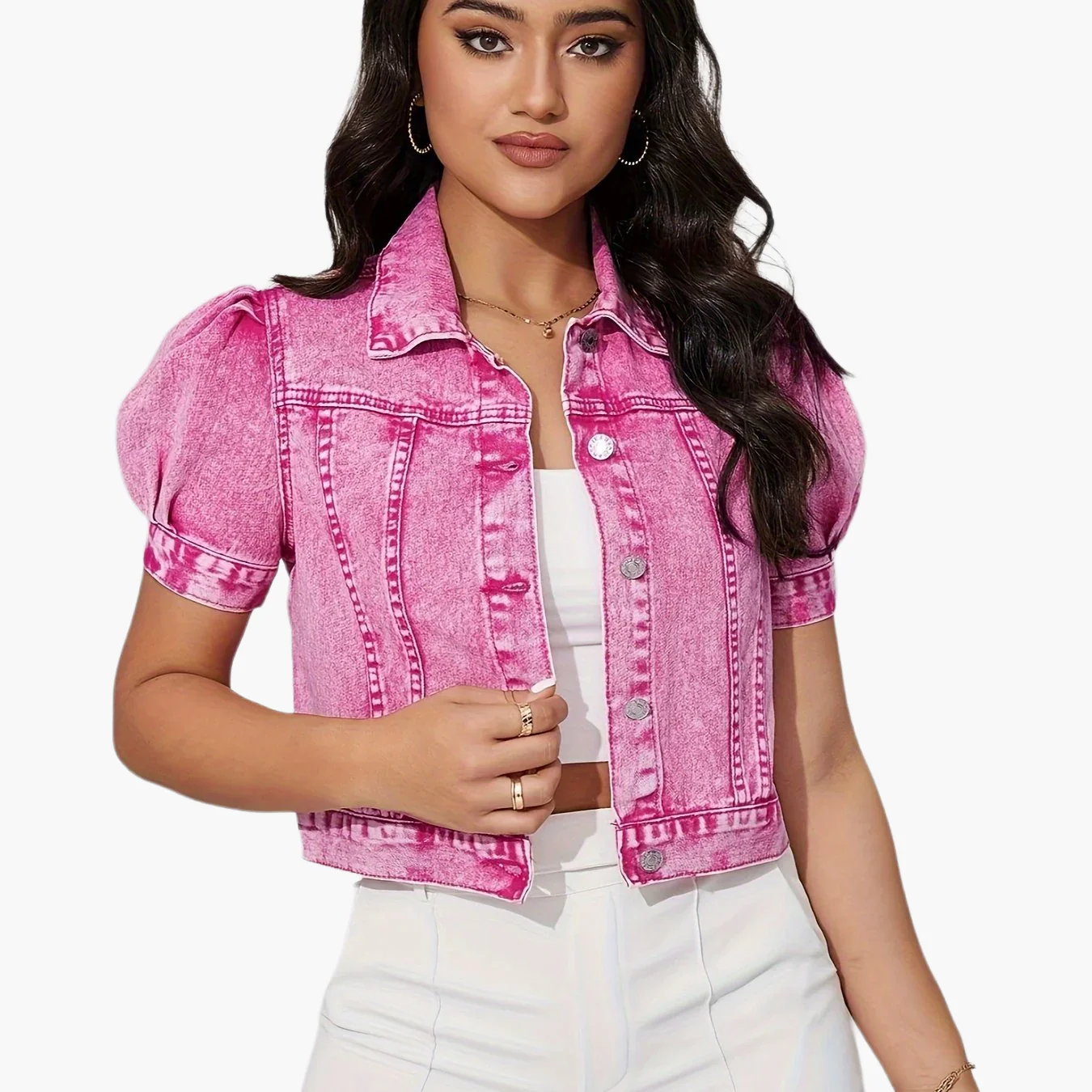 Veste en jean courte à manches bouffantes pour femme, style élégant et tendance pour le quotidien - Image 9
