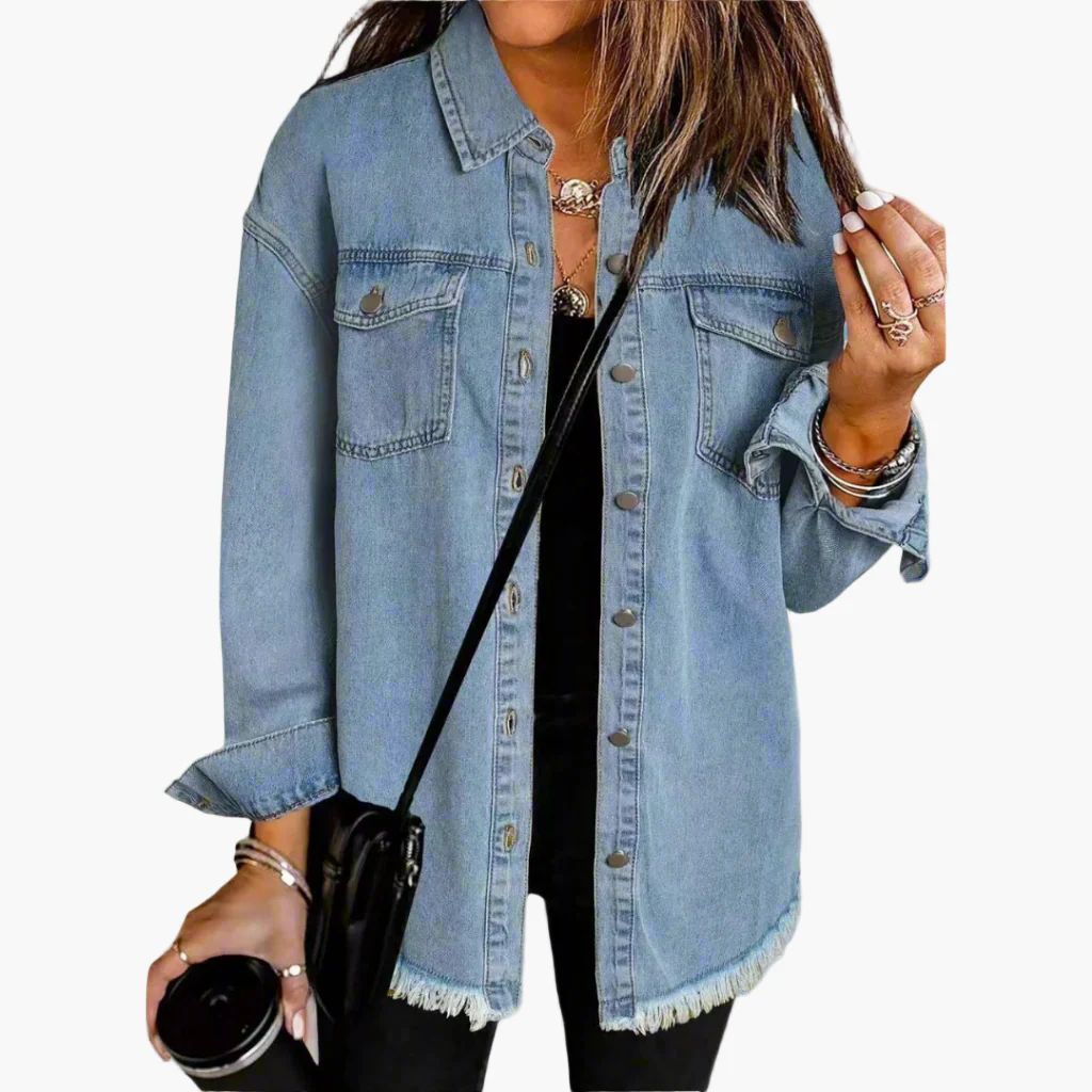 Veste en jean décontractée style urbain pour femme – Look tendance et polyvalent - Image 2
