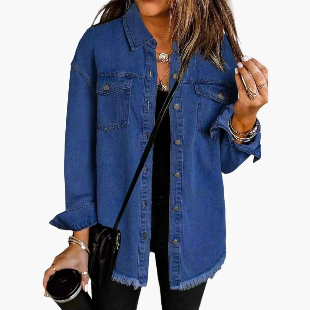 Veste en jean décontractée style urbain pour femme – Look tendance et polyvalent - Image 3
