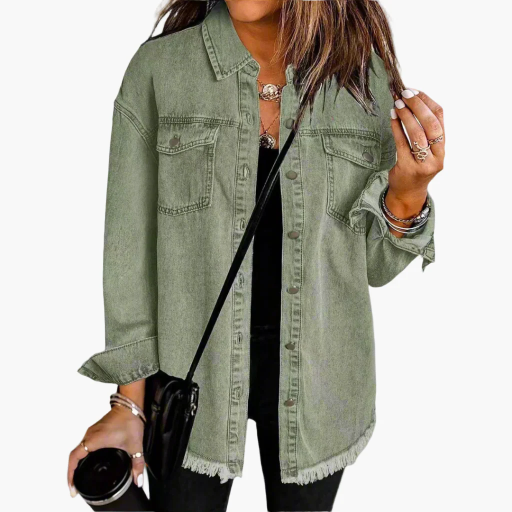 Veste en jean décontractée style urbain pour femme – Look tendance et polyvalent - Image 4