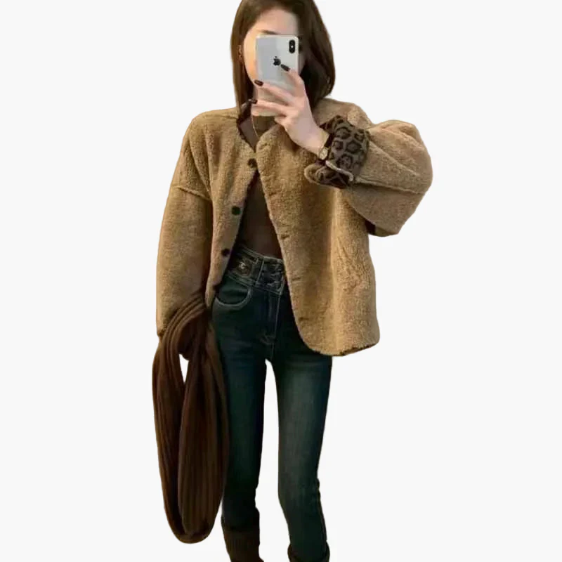 Veste femme style décontracté oversize avec boutons et motif léopard aux poignets - Image 2