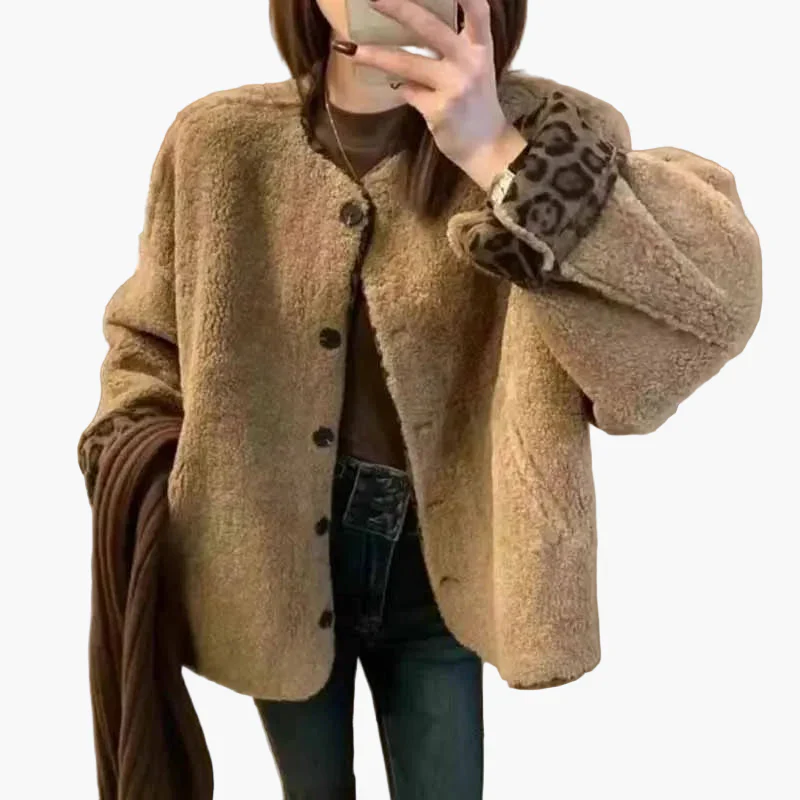 Veste femme style décontracté oversize avec boutons et motif léopard aux poignets - Image 3