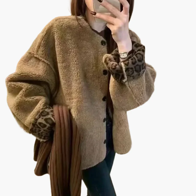Veste femme style décontracté oversize avec boutons et motif léopard aux poignets - Image 5
