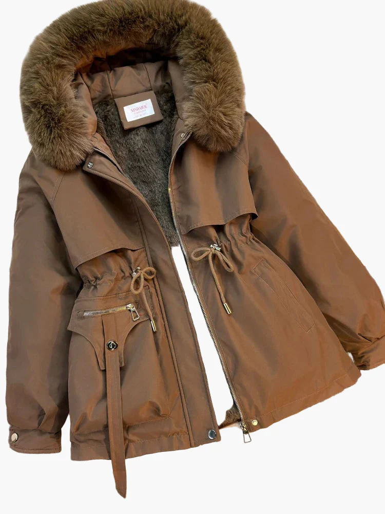 Veste d'hiver femme à capuche avec fausse fourrure – Style décontracté, idéale pour temps froid - Image 2