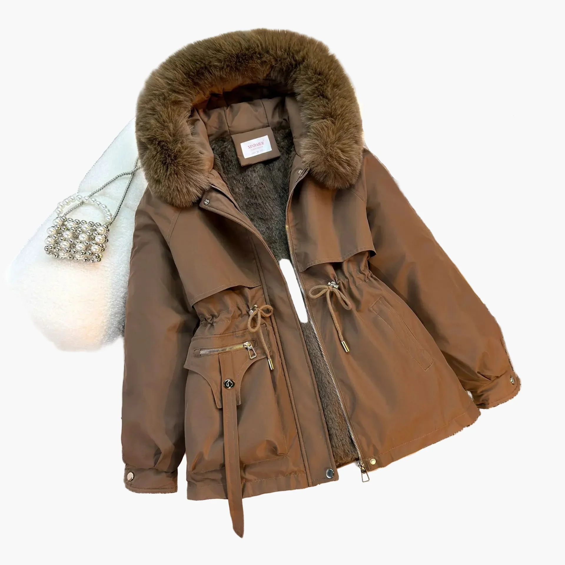 Veste d'hiver femme à capuche avec fausse fourrure – Style décontracté, idéale pour temps froid - Image 7