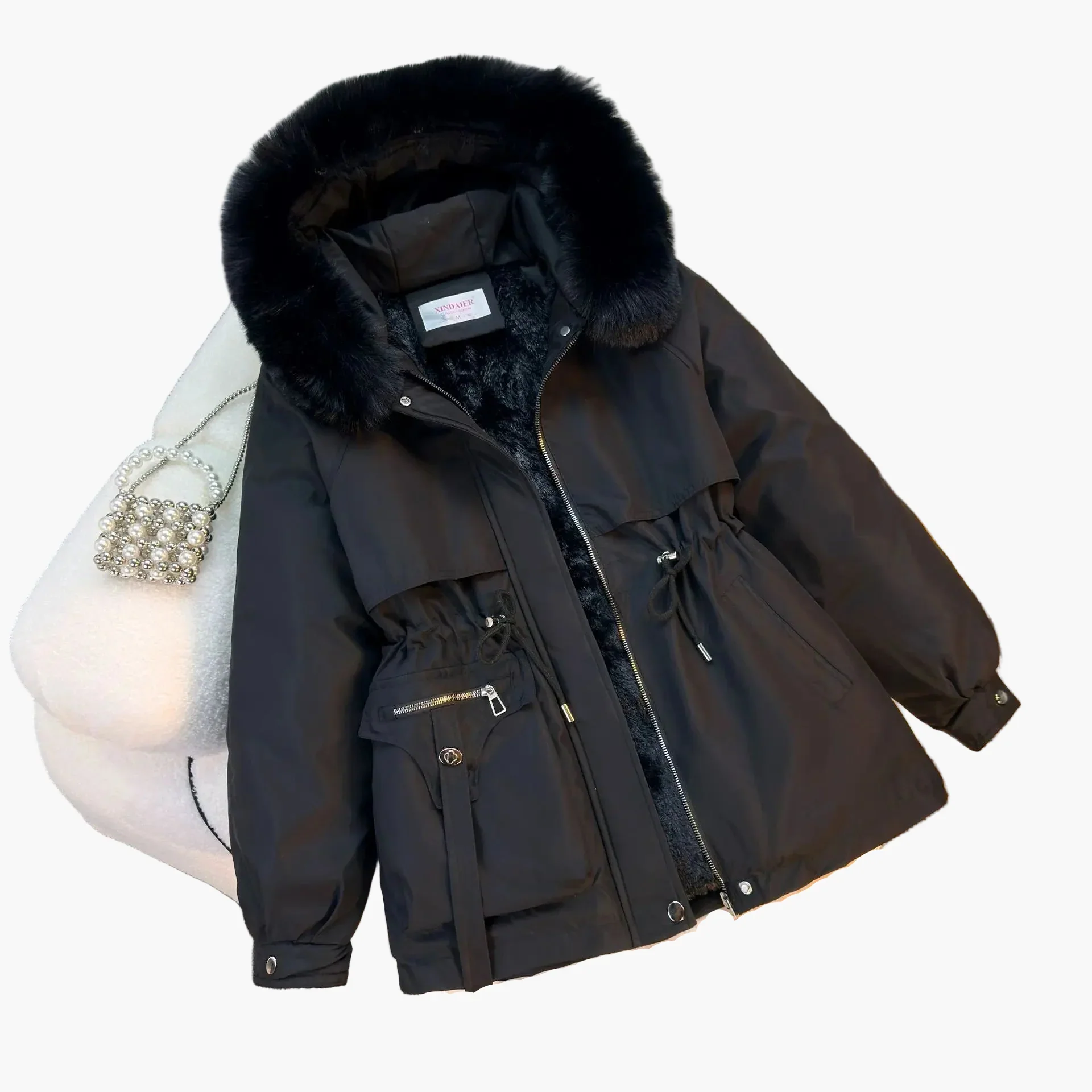 Veste d'hiver femme à capuche avec fausse fourrure – Style décontracté, idéale pour temps froid - Image 8