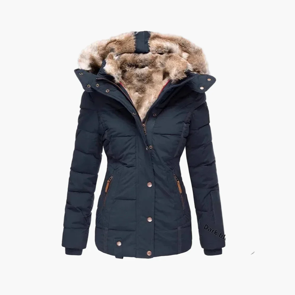Veste d'Hiver Femme Élégante à Capuche avec Fourrure – Coupe Cintrée et Style Urbain - Image 3