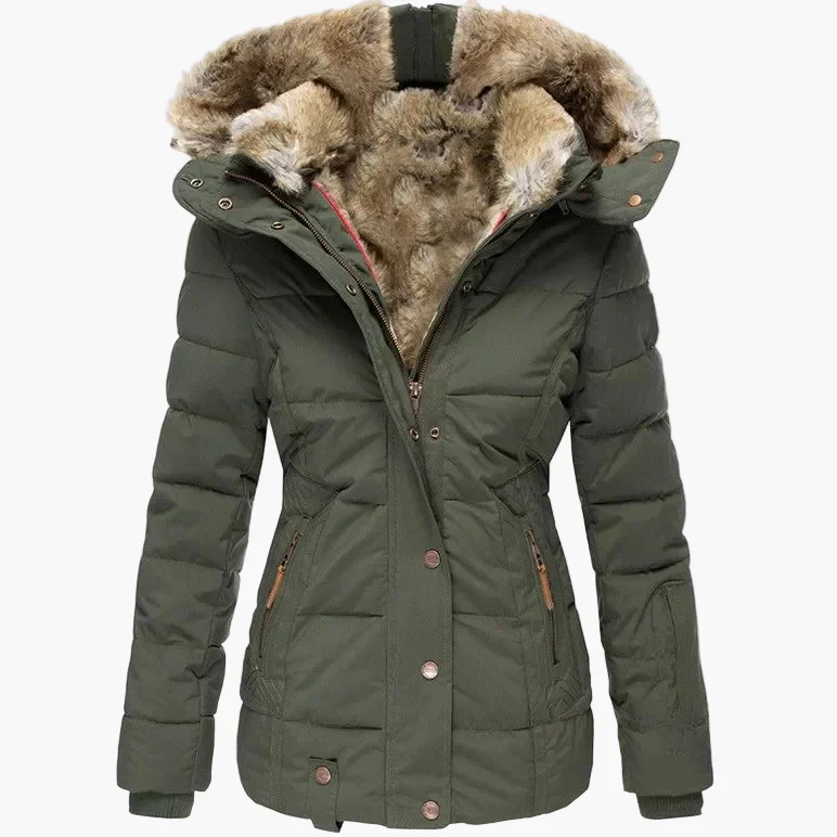 Veste d'Hiver Femme Élégante à Capuche avec Fourrure – Coupe Cintrée et Style Urbain - Image 6