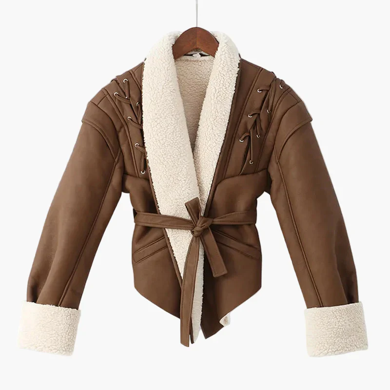 Veste d'hiver femme style aviateur avec col châle et ceinture – Élégance décontractée pour temps froid - Image 2