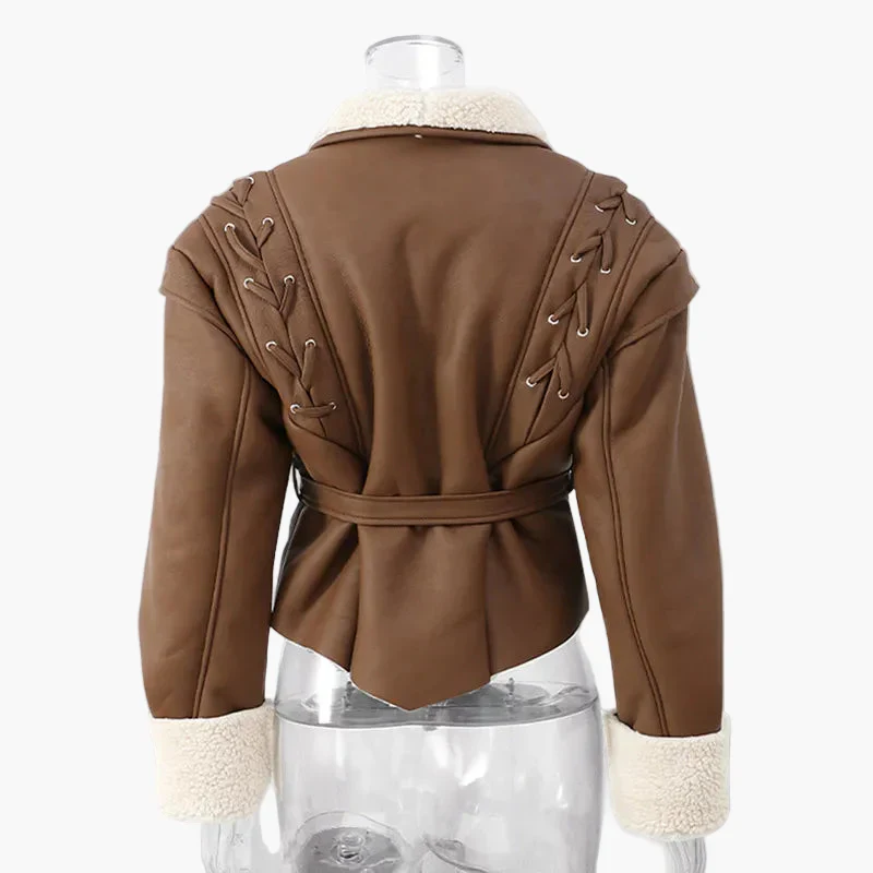 Veste d'hiver femme style aviateur avec col châle et ceinture – Élégance décontractée pour temps froid - Image 3