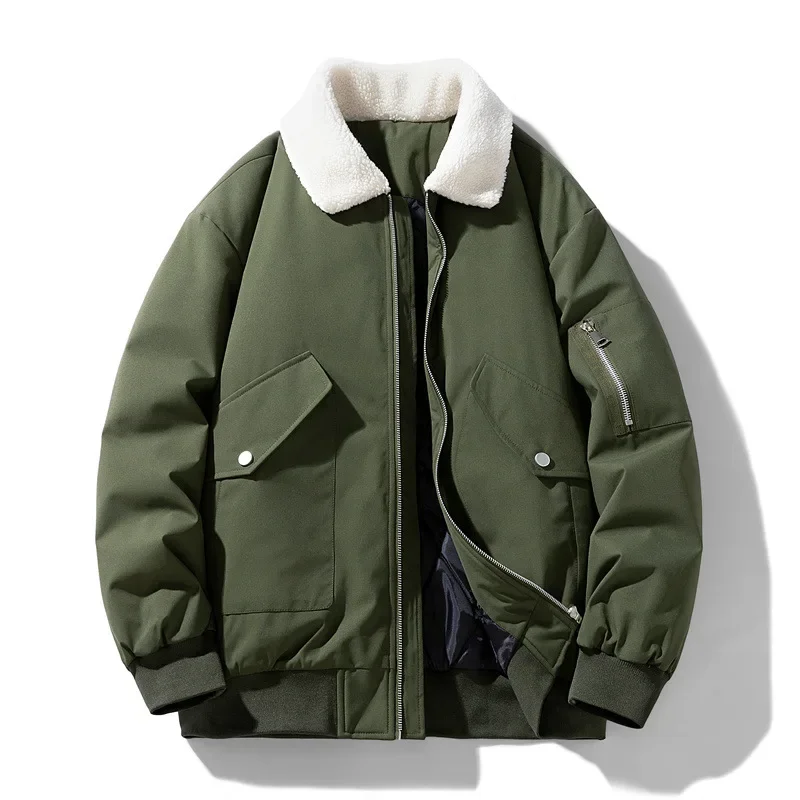 Veste homme style aviateur col sherpa tendance hiver chaud - Image 3