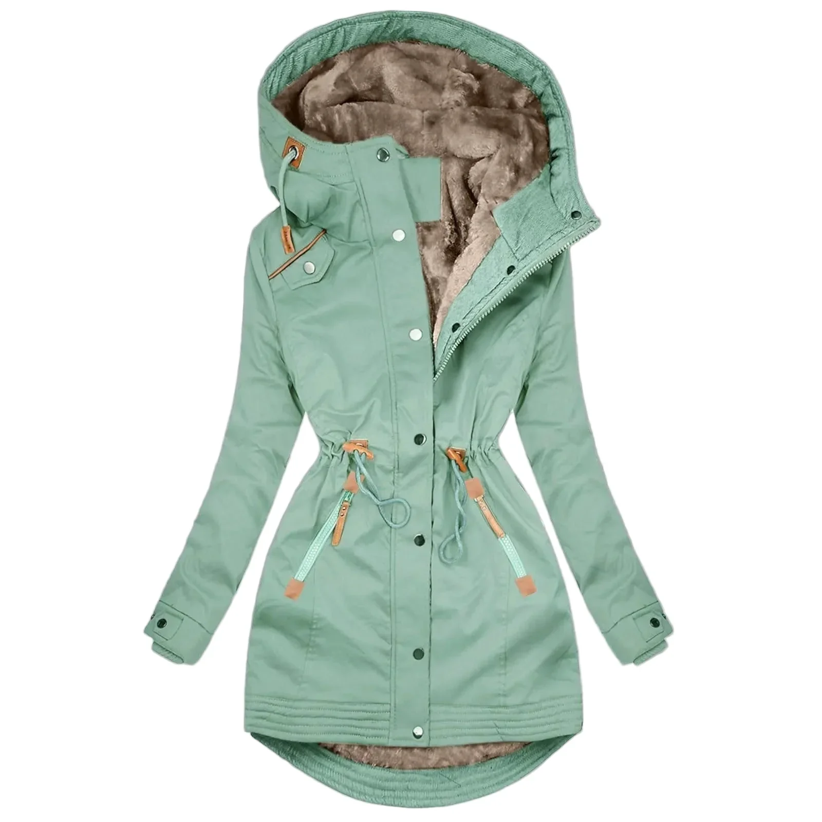 Veste imperméable femme à capuche style trench, doublure chaude, coupe longue tendance, manteau coupe-vent urbain - Image 6