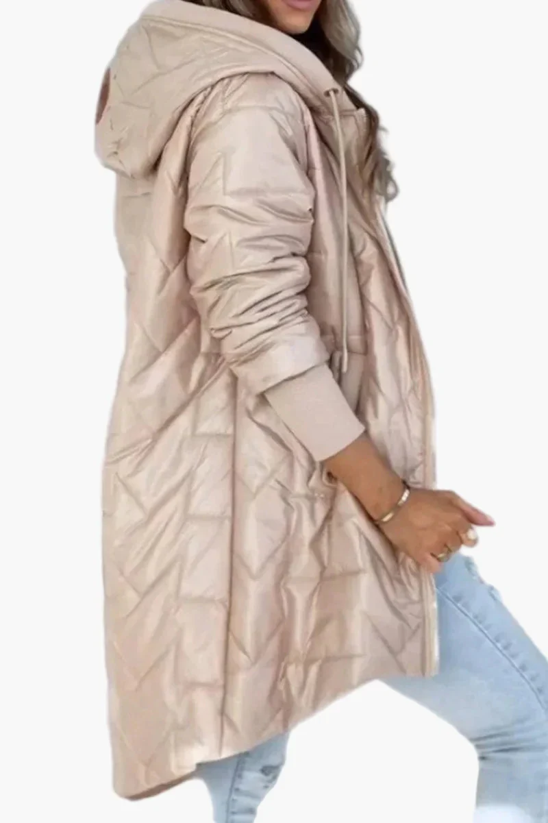 Veste longue matelassée à capuche pour femme – Style urbain chic pour l’automne et l’hiver - Image 3