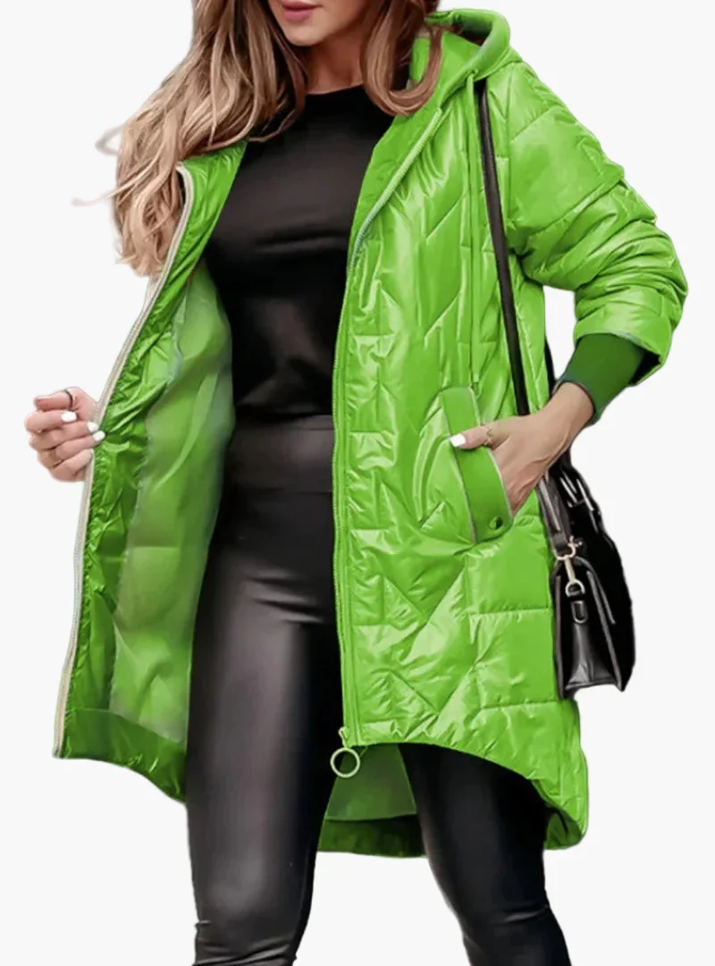Veste longue matelassée à capuche pour femme – Style urbain chic pour l’automne et l’hiver - Image 5