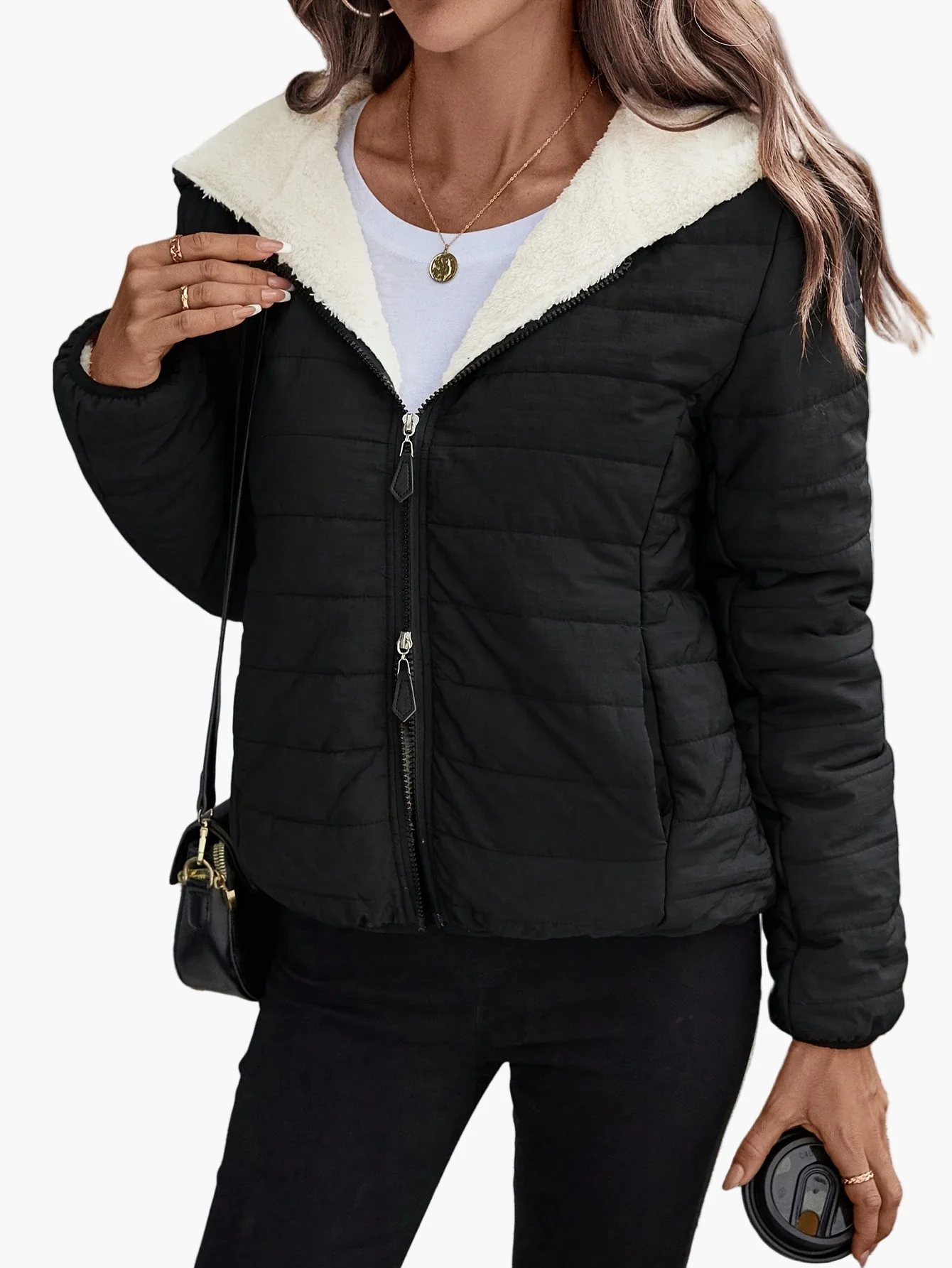 Veste matelassée à capuche pour femme style décontracté hiver chaude - Image 3