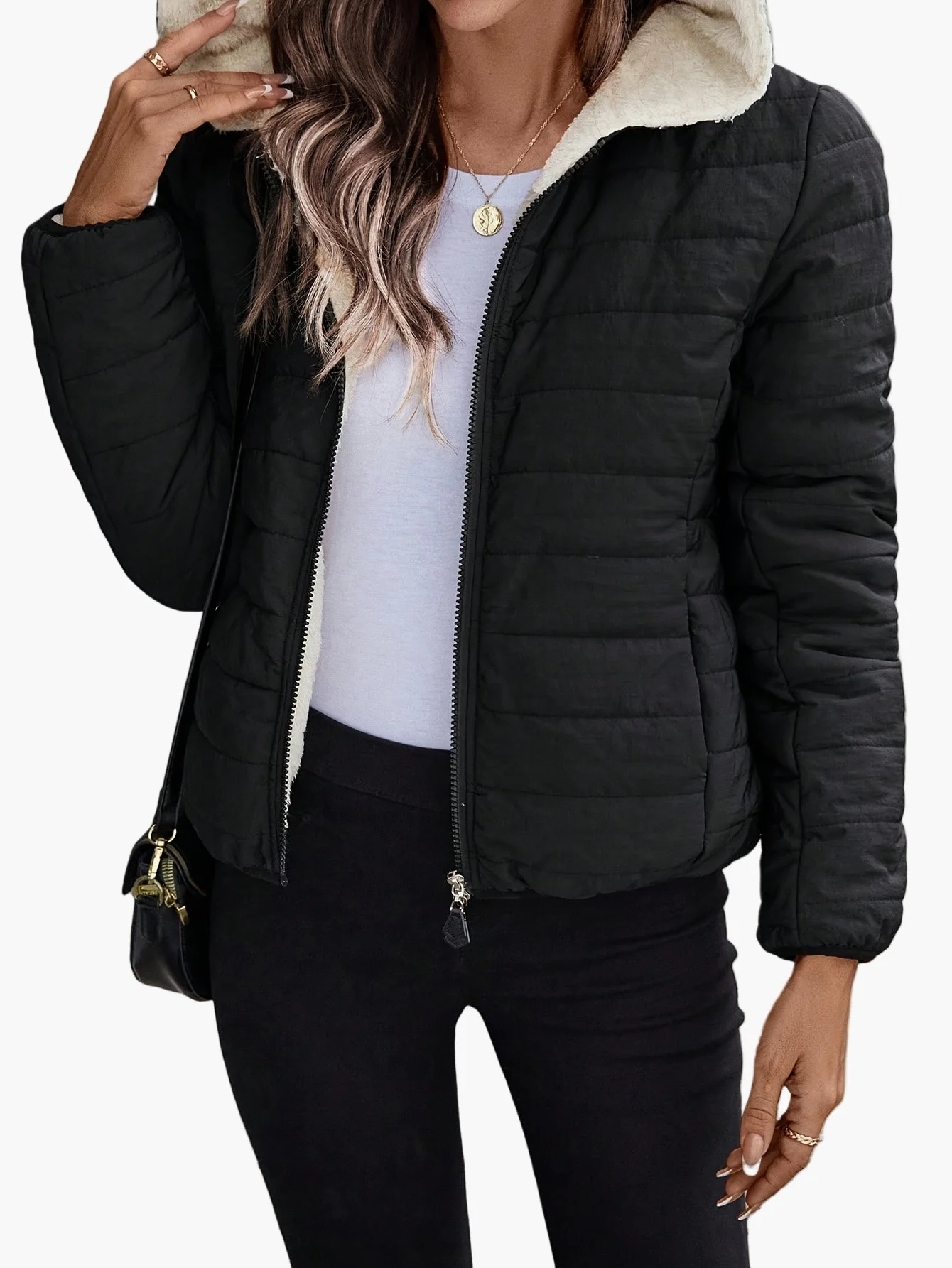 Veste matelassée à capuche pour femme style décontracté hiver chaude - Image 4