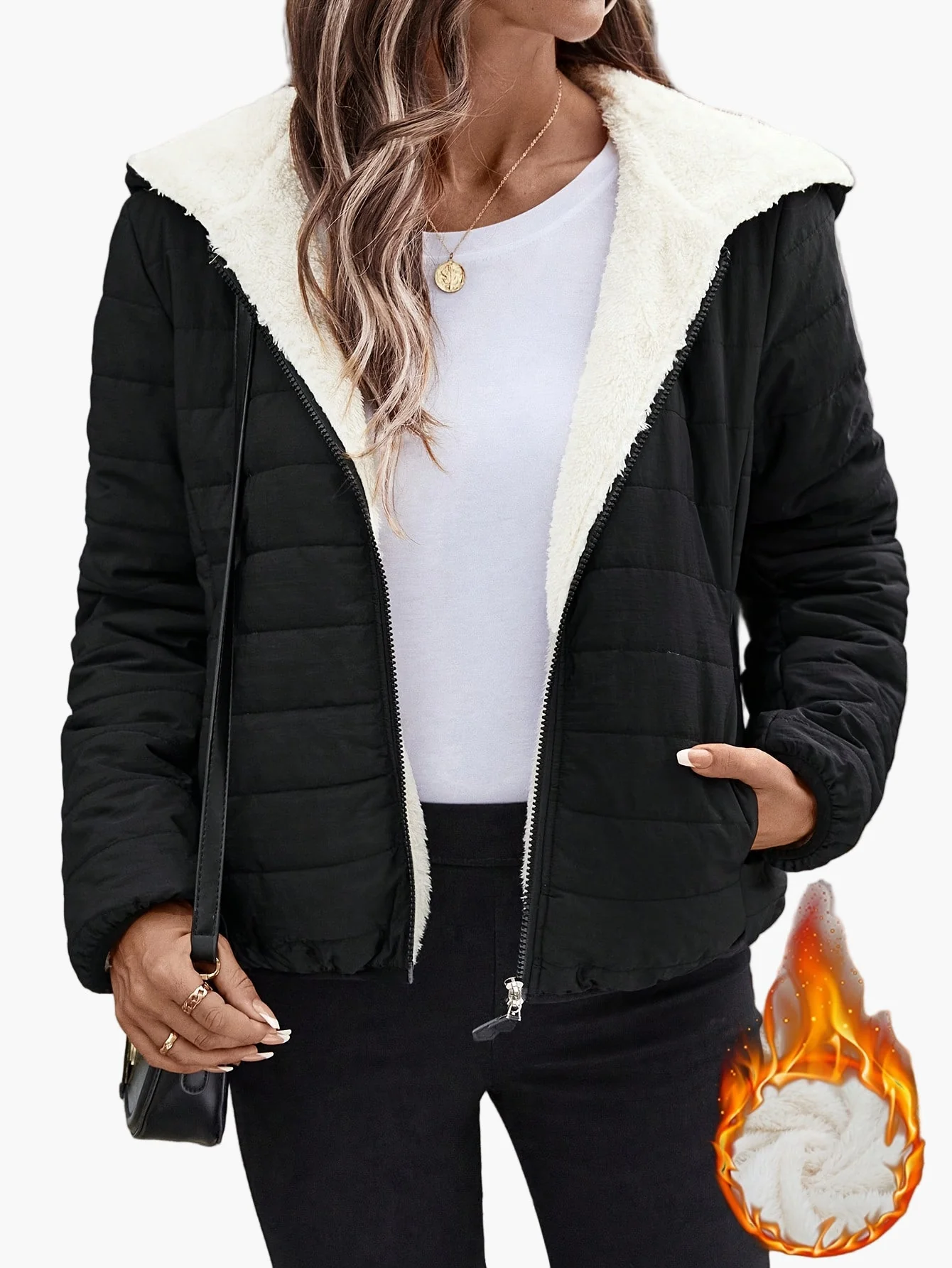 Veste matelassée à capuche pour femme style décontracté hiver chaude - Image 5