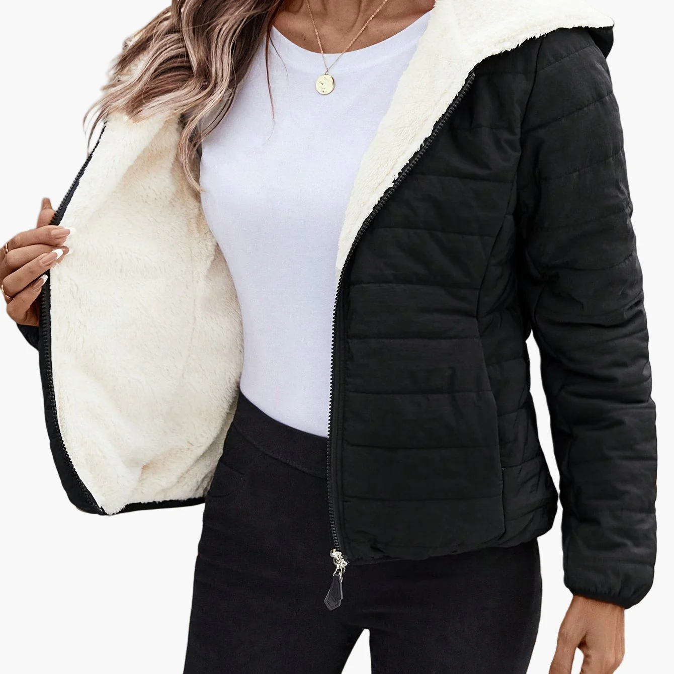 Veste matelassée à capuche pour femme style décontracté hiver chaude - Image 6