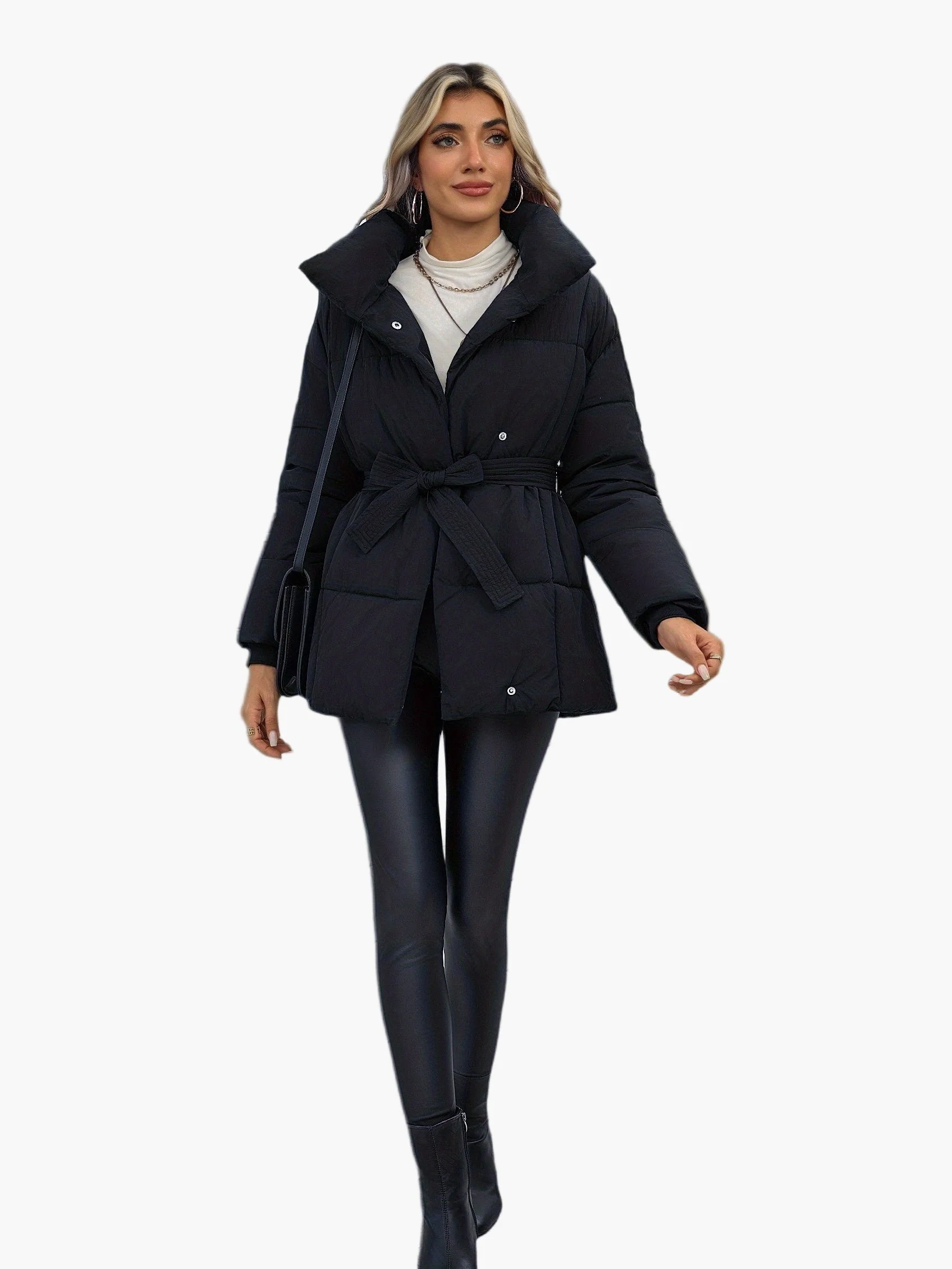 Veste matelassée ceinturée style décontracté pour femme – Idéale pour l’hiver et la mi-saison - Image 4