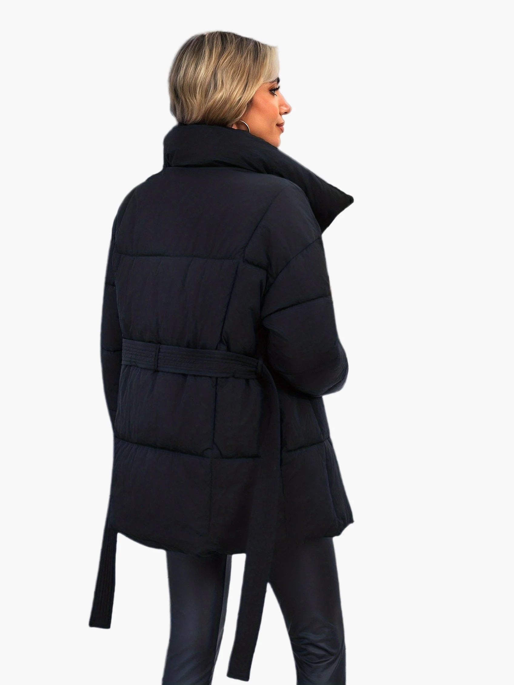 Veste matelassée ceinturée style décontracté pour femme – Idéale pour l’hiver et la mi-saison - Image 5