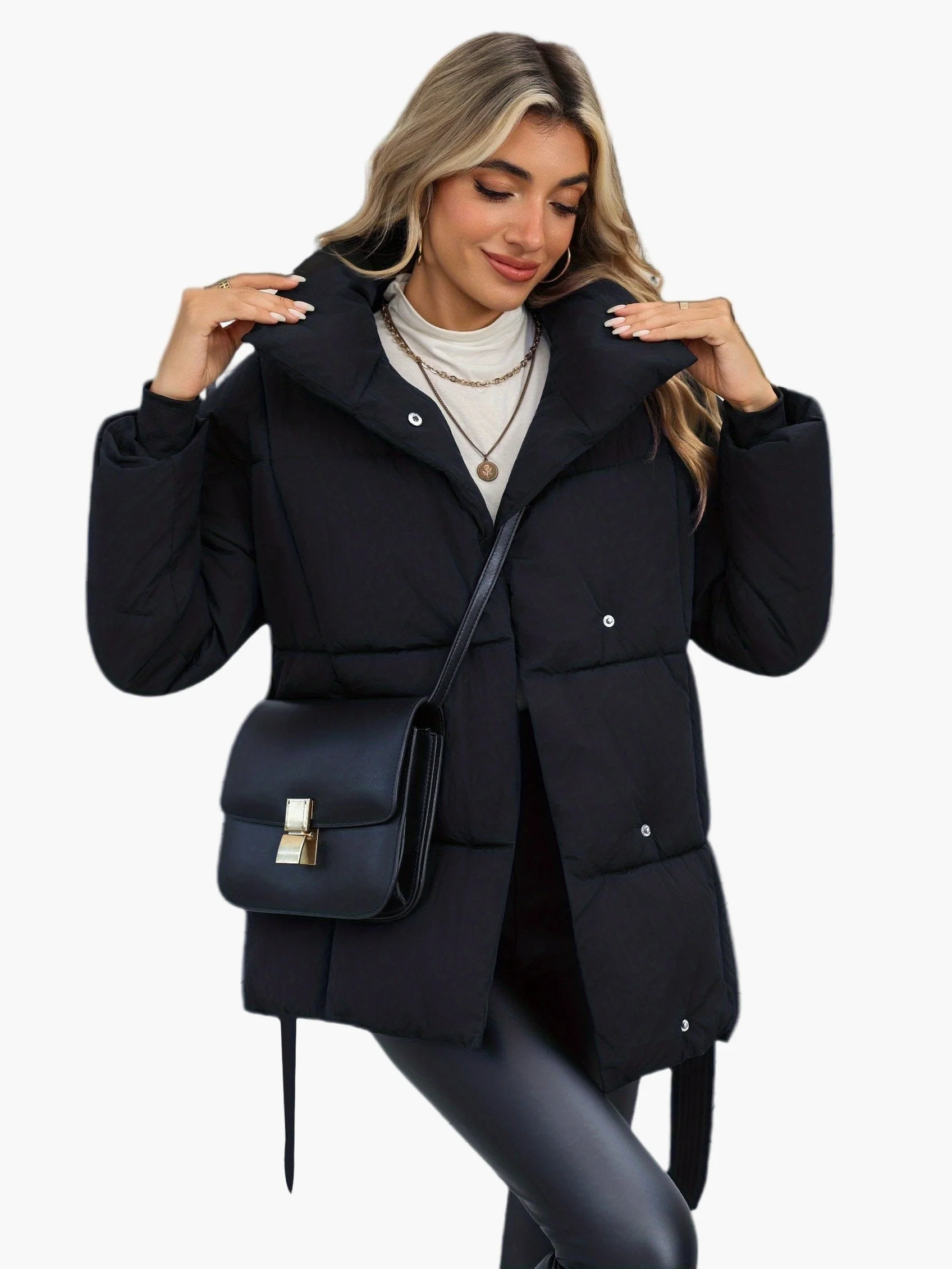 Veste matelassée ceinturée style décontracté pour femme – Idéale pour l’hiver et la mi-saison - Image 6