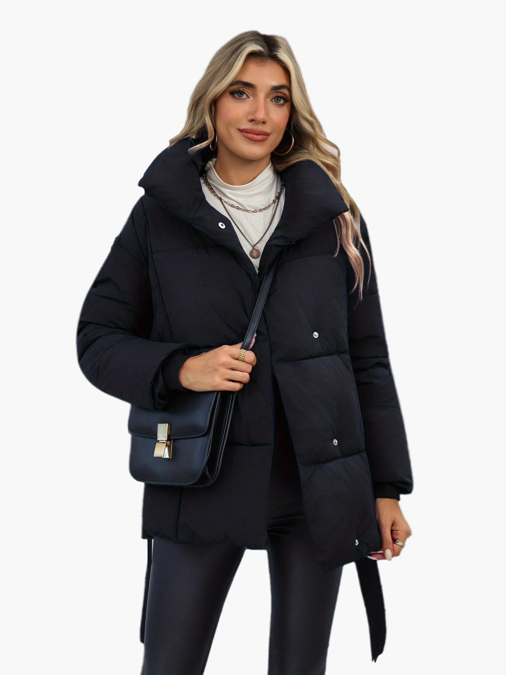 Veste matelassée ceinturée style décontracté pour femme – Idéale pour l’hiver et la mi-saison - Image 7